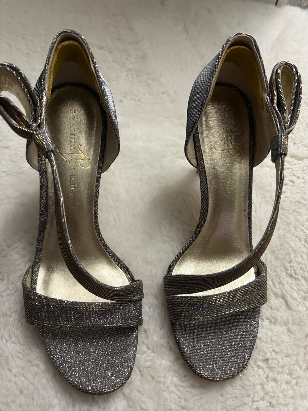 Ivanka Trump Silver Glitter Open-Toe Ankle-Strap Heels